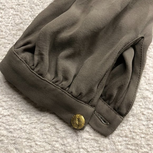 PARKER Women’s V Neck High Low Long Sleeve 100% Silk Blouse Green - Picture 5 of 9